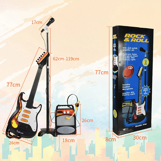 Hot Selling Boys and Girls Electric Guitar Toys Educational Musical Instrument Toy Childen Music Guitar Toy with Microphone Combination Toy Guitar