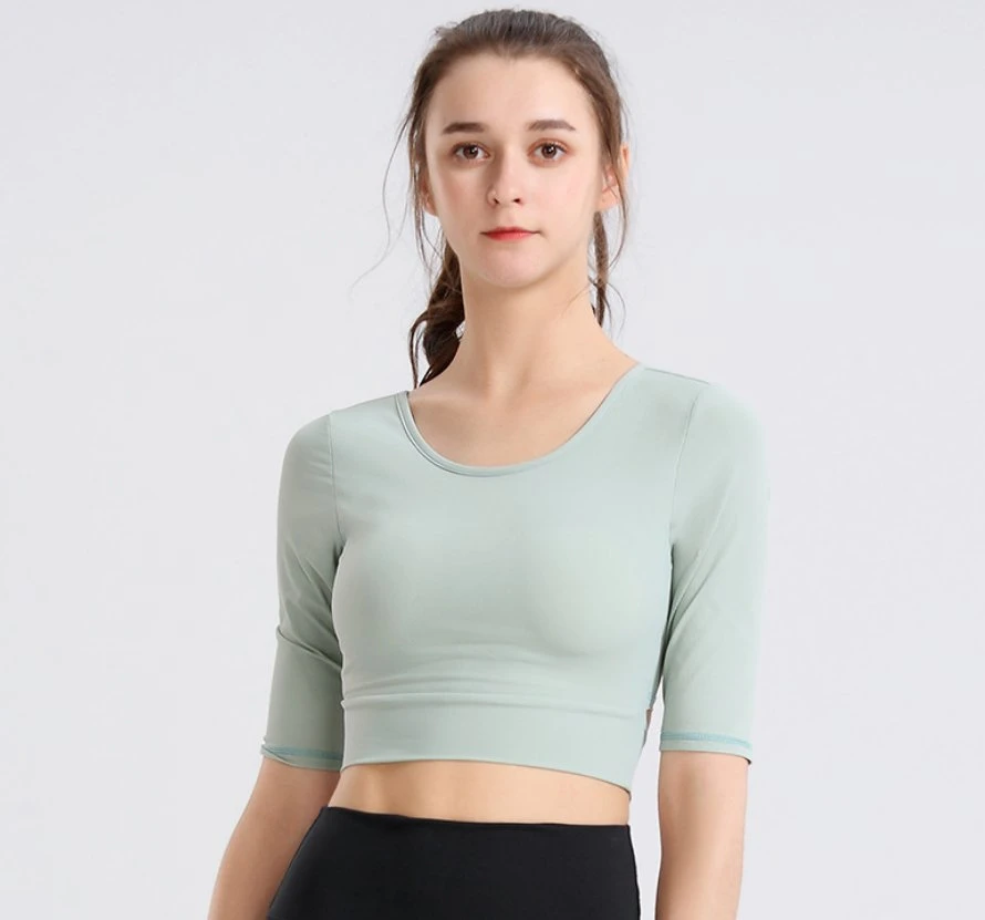 New-Arrival Yoga T-Shirt Women Sports Short Sleeve Beauty Back Drawstring Slim Fit and Quick-Drying Round Neck Sports Wear