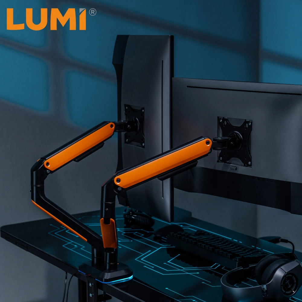 LUMI OEM ODM Computer RGB Light Desk Mount Monitor Stand Arm