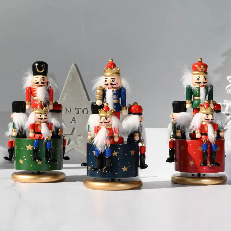 Hechos a mano Nutcracker de madera decoración de Navidad Soldado Figura Encillamiento de piezas de cierre Caja de música navideña Caja de música de Nutcracker para decoración de casa de regalos Ornamentos