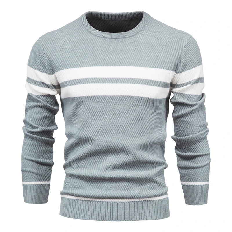 Custom Herren 100% Baumwolle Rundhalsausschnitt Langarm Streifen Gestrickt Pullover Pullover Pullover