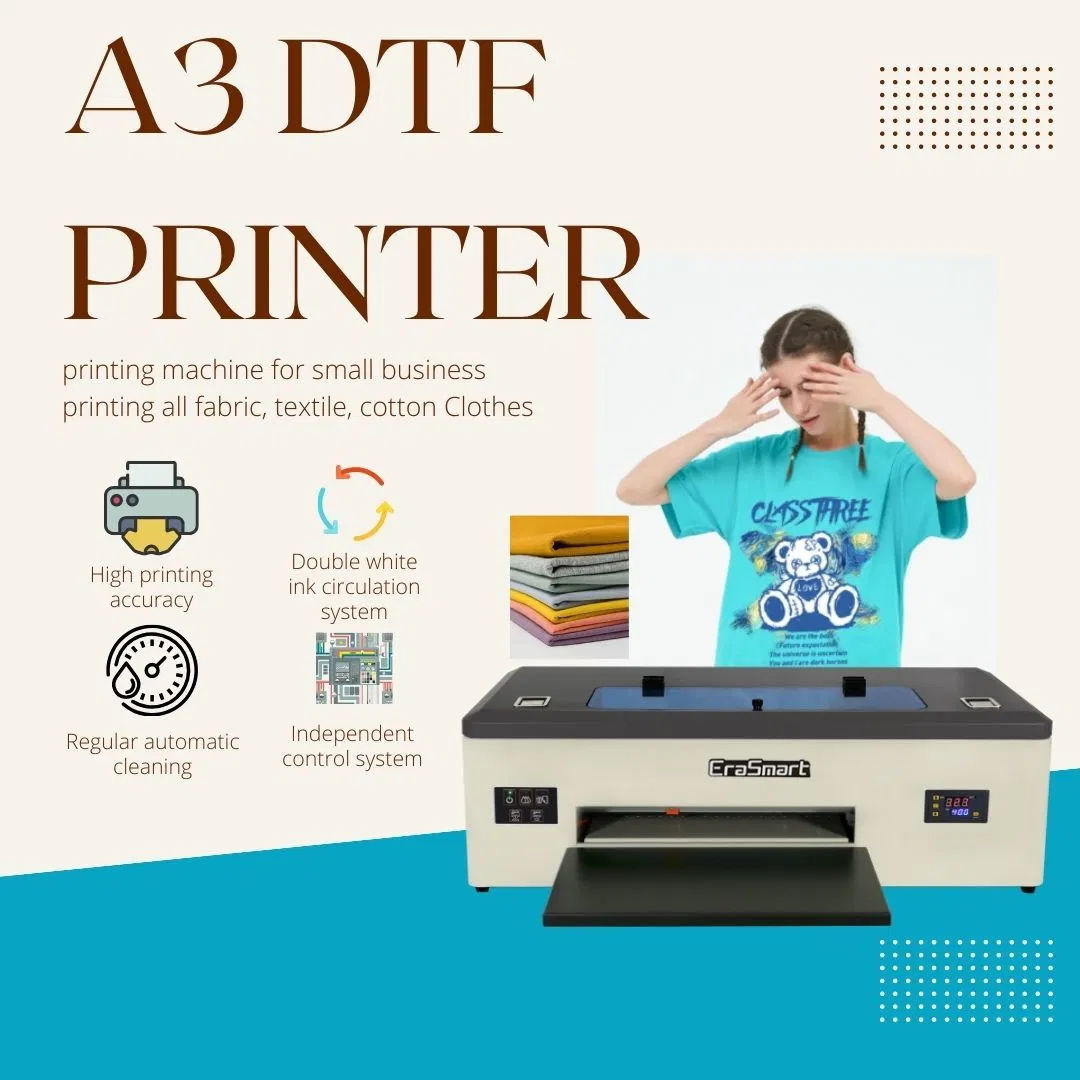 Erasmart Industrial Inkjet Printer A3 Dtf Printer 30cm Printing Machine with 1390 Head Dtf A3 Printer for T Shirt Printing