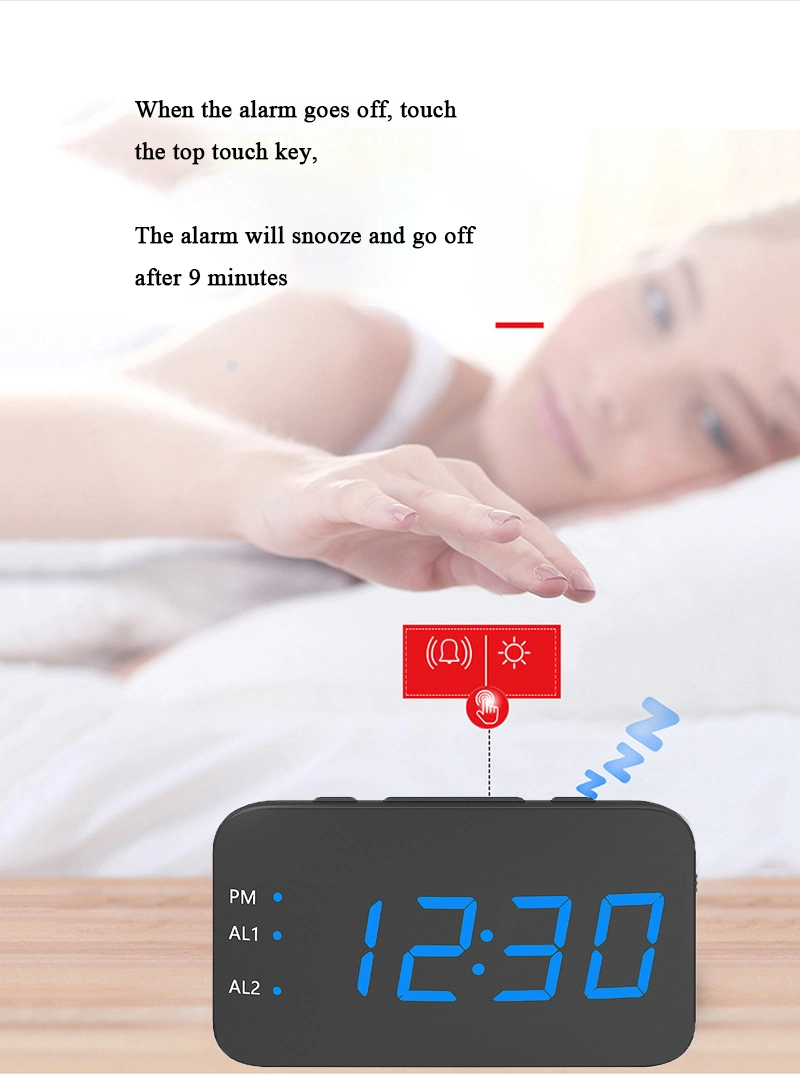 Grand écran LED Mute Voice-Activated numérique d'interface USB Alarm clock Horloge de chevet