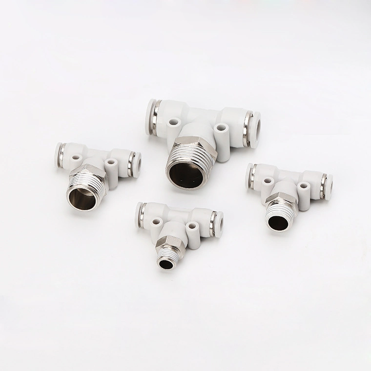Pb Pipe Fittings Male Thread Plastic Quick Connector One Touch Tee Type Push in 3 Way Pneumatic Fitting