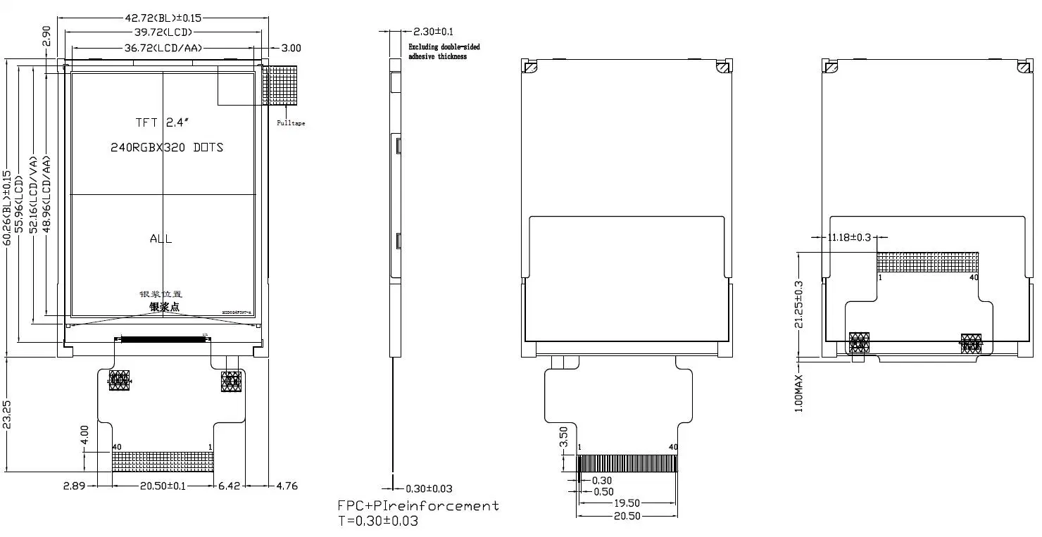 Full Viewing IPS TFT LCD Display Screen 2.4 Inch 240*320 Resolution RGB Interface Optional Touch Panel