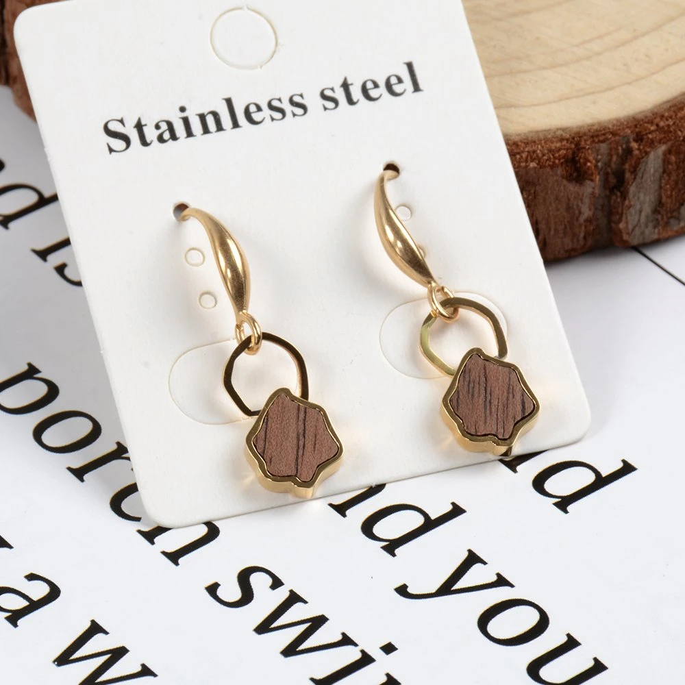 Bewell Luxury Natural Wood Stainless Steel Handcraft 3 Colors Lady Huggie Earrings