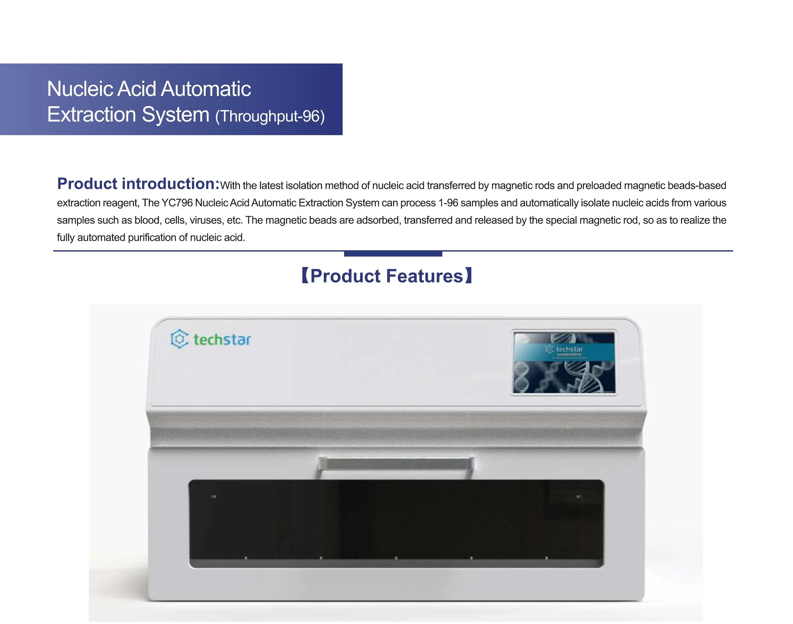 Techstar Fully Automatic Touch Operation Nucleic Acid Extraction System DNA/Rna Nucleic Acid Extraction Instrument for PCR Laboratory