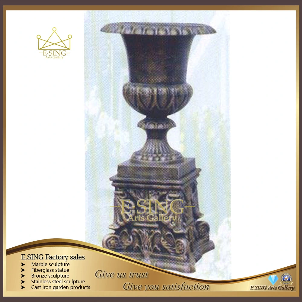 Design Garden Art Metal Decoration Large Urn Vase & Planters Cast Iron Flower Pots with Pedestal