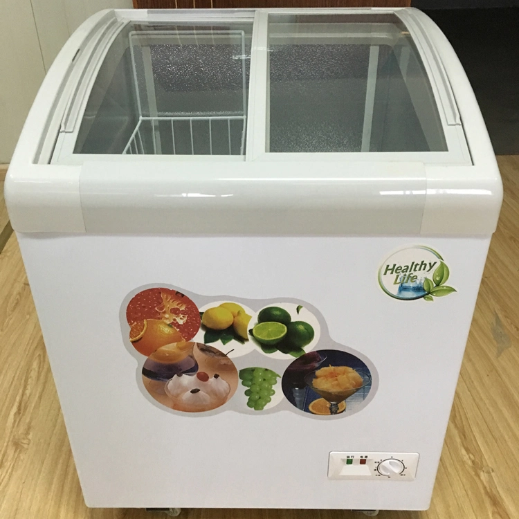 Curved Glass Door Ice Cream Showcase Chest Deep Freezer