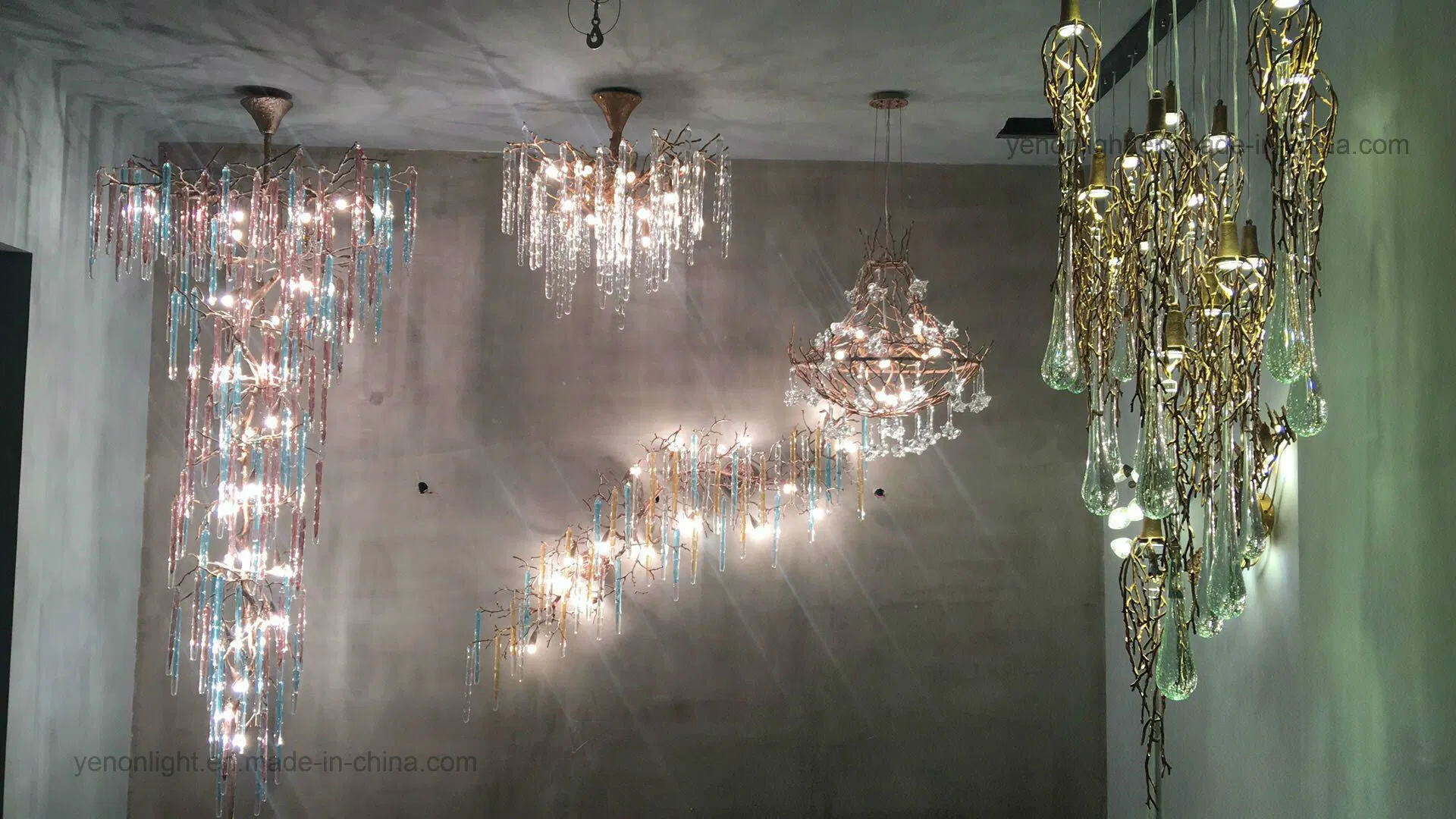 Luxury Branch Water Drops Copper Crystal Chandelier Lighting Pendant Lamp