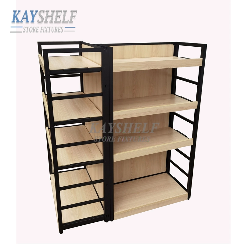 Steel and Wood Structure Supermarket Store Gondola Island Display Shelf