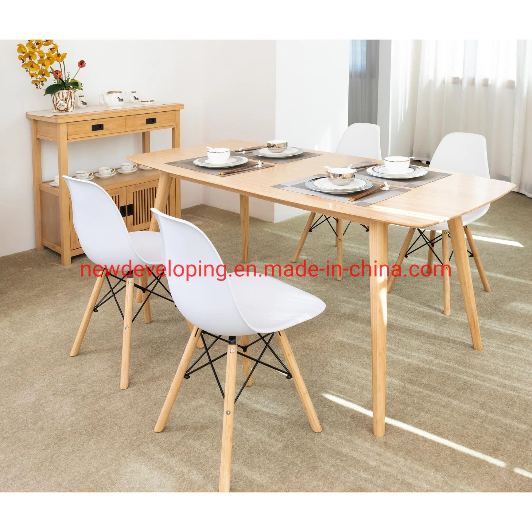 Restaurant Long Dining Table, Dining Room Furniture Fine Wood, Bamboo Panel Dining Table Set