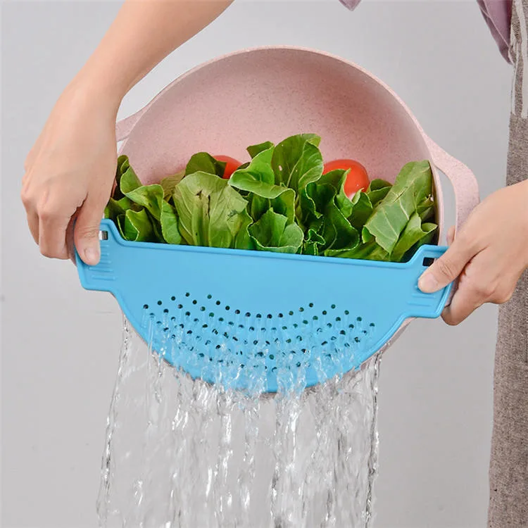 Hand Held Plastic Pasta Pot Drainer Washing Bowls Side Strainer