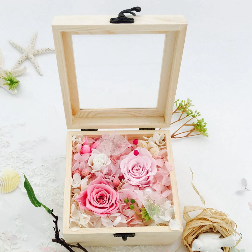 Fleurs de mariage de haute qualité préservée Roses cadeau de fleur Boîte en bois