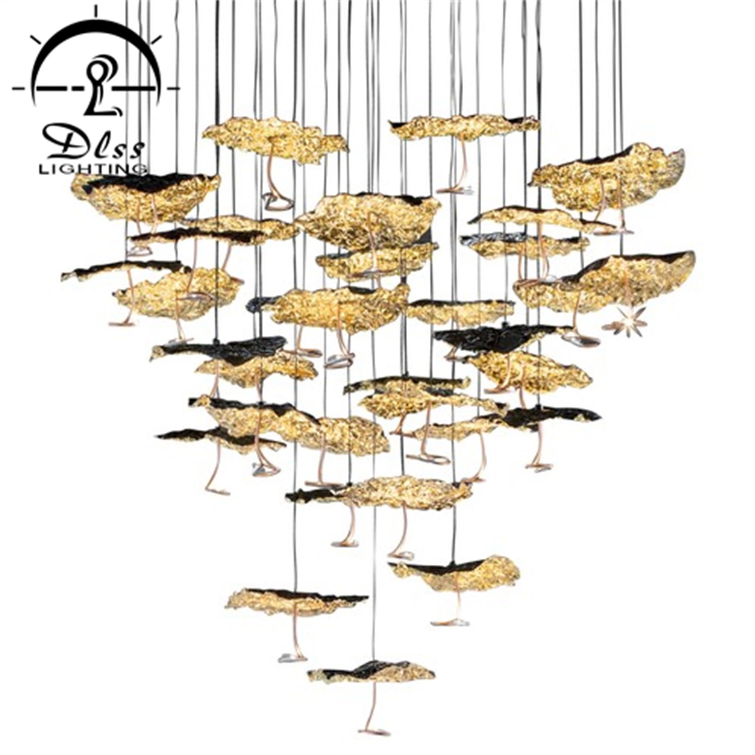 Modern Golden Lotus Leaf Pendant Lamp Hotel Lobby Creative Light Luxury