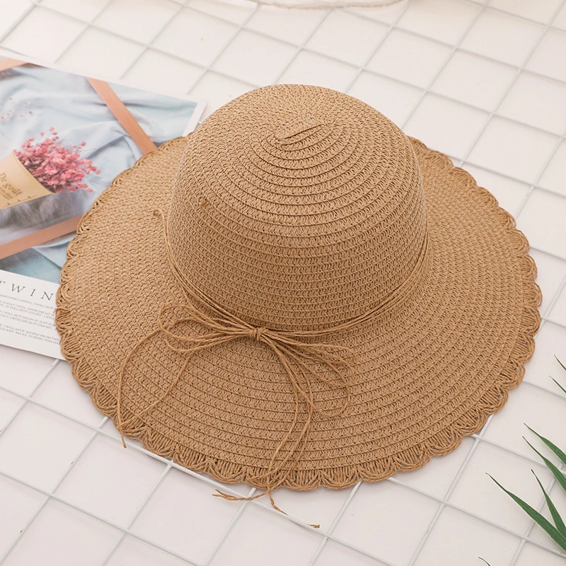 Zonxankorean Version of The Straw Hat Female Summer Bow Outdoor Sunscreen Beach Travel Sunhat