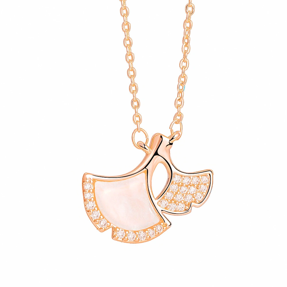 Ginkgo Leaf Necklace S925 Sterling Silver Shell Necklace Fritilene Fan-Shaped Leaf Clavicle Chain