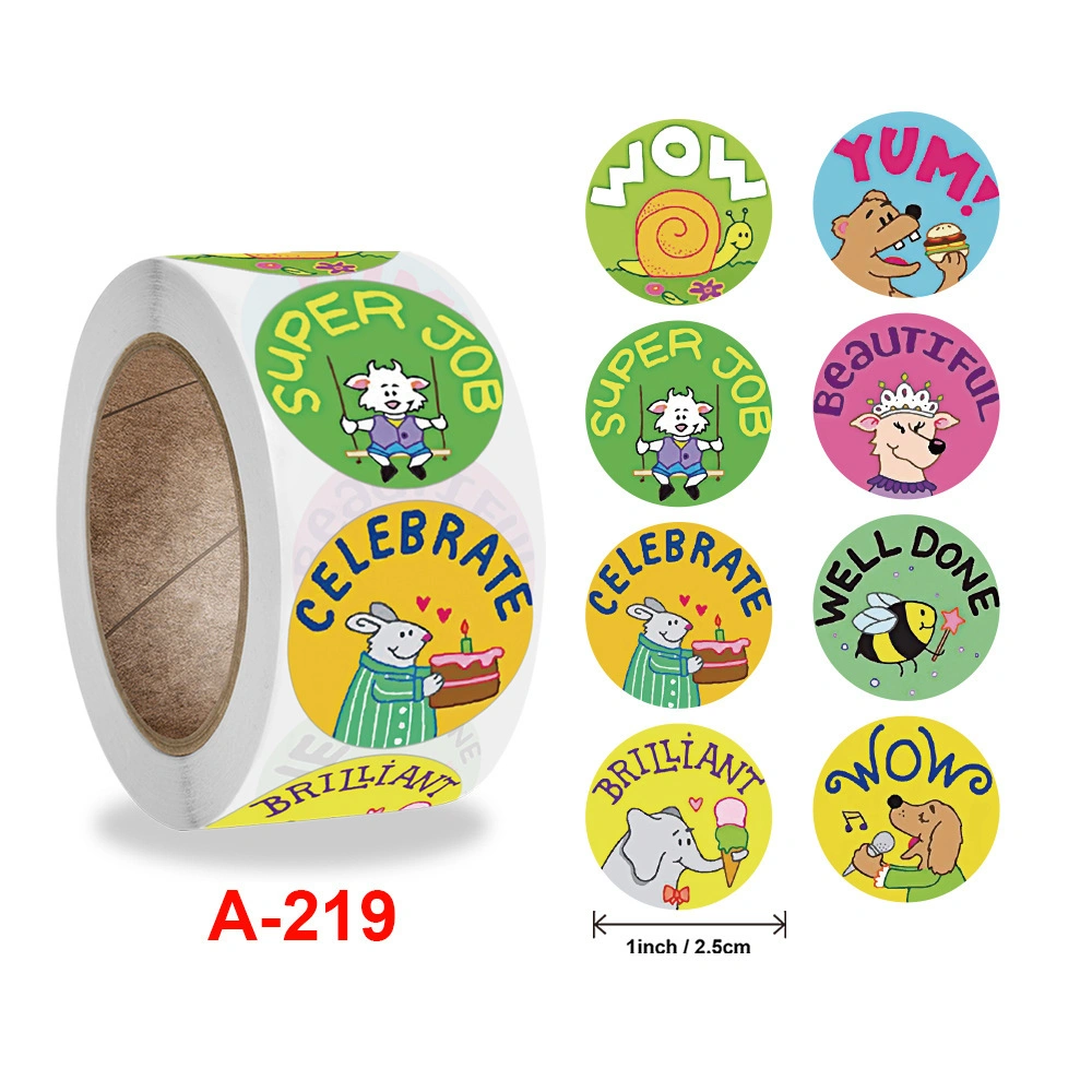 Self-Adhesive Cartoon Paper Sticker Roll Animal Reward Stickers for Teachers Motivational Incentive Stickers for Kids, 500PCS Roll 1 Inch Round Cartoon Stickers