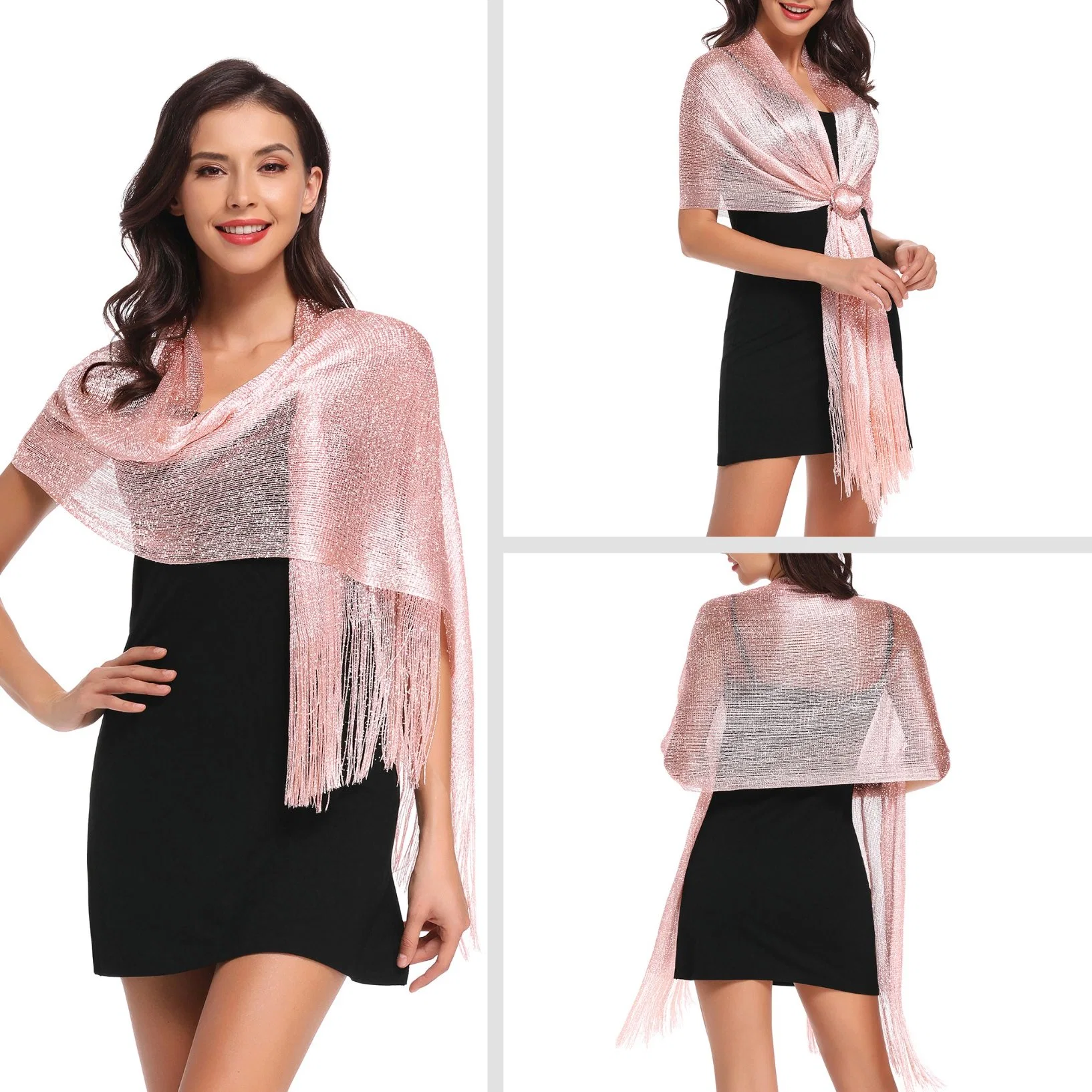 Fashion Summer Light Pink Shimmer Metallic Shawls and Wraps for Evening Party