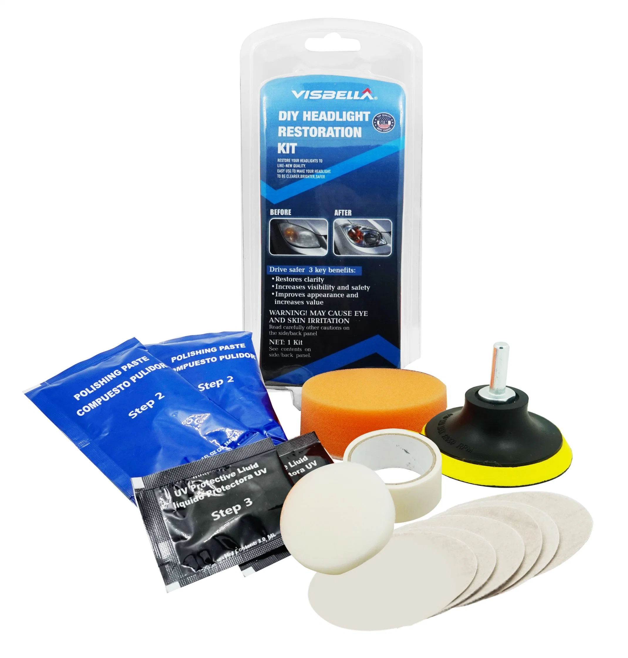 Visbella DIY Car Headlight Cleaning Headlight Restoration Kit-Blister Card