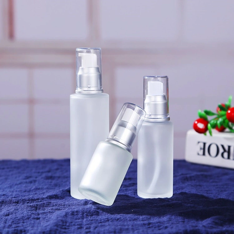 30ml 80ml 120ml Round Cylinder Frosted Liquid Foundation Lotion Cream Glass Bottle with Sprayer Pump