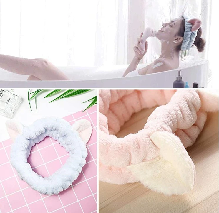 Soft Coral Fleece Lady Earring Headband Cute Makeup Plush Cat Headband Women Accessories