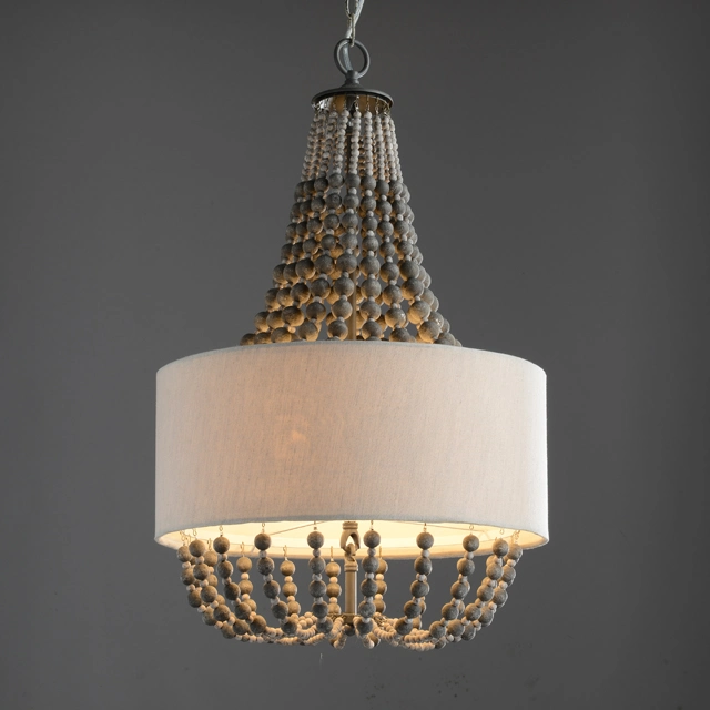Circular Iron Chandelier with Wood Bead Lampshade&#160; (WH-CI-42)