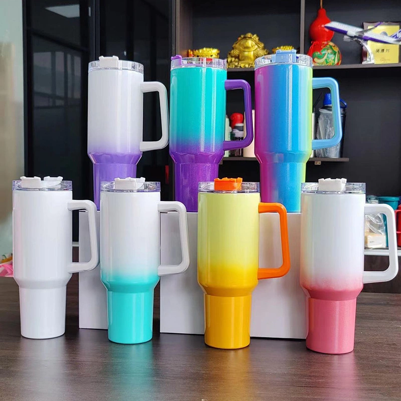 40 Oz Rainbow Paint Thermal Sublimation Car Cup with Handle Stainless Steel Insulation & Cold Insulation Car Cup