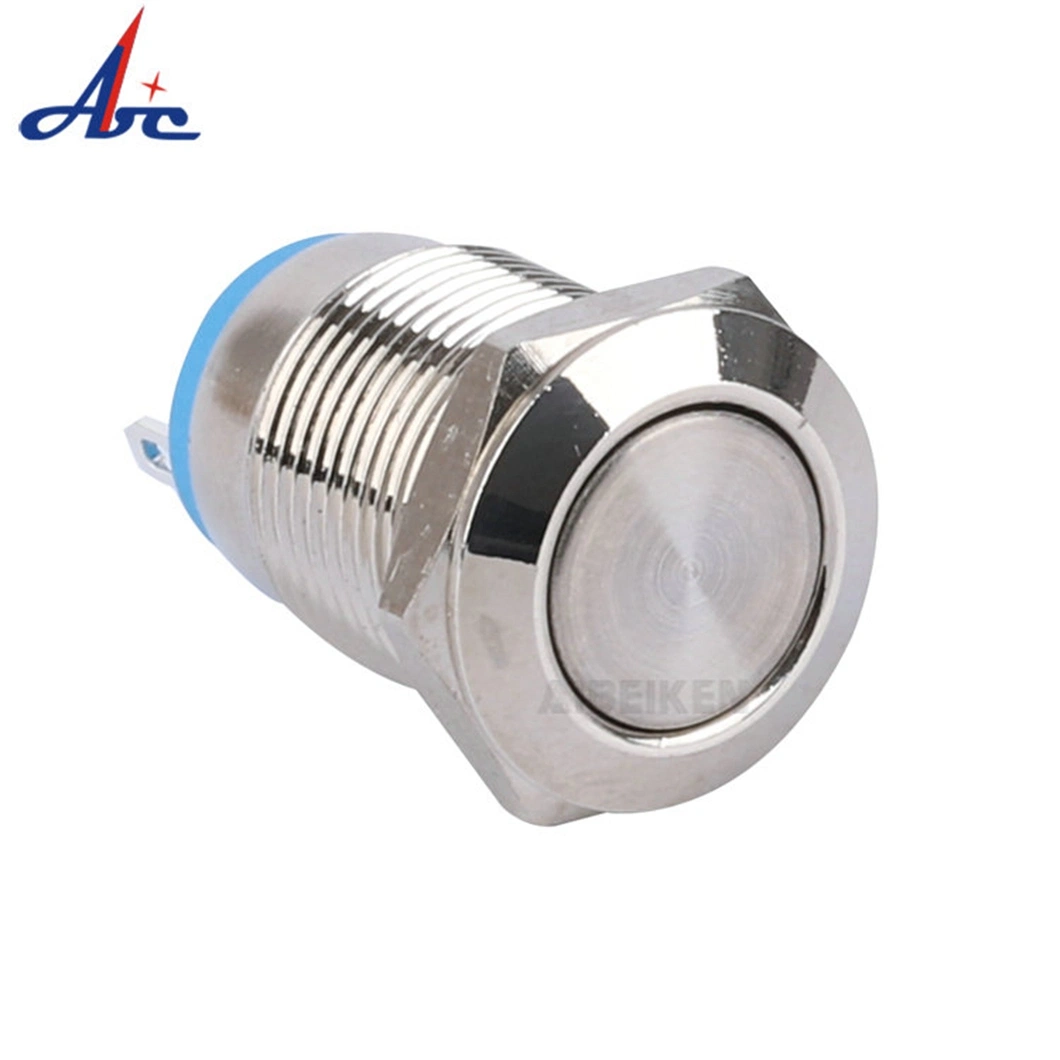 16mm 12V High quality/High cost performance  Flat Head Stainless Steel Momentary Metal Push Button Switch with 2 Pins