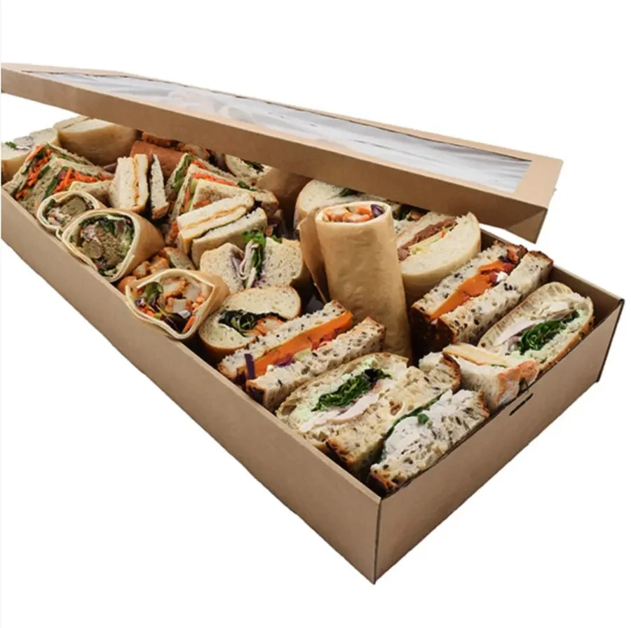 Grazing Boxes Corrugated Paper Catering Trays, E/F Flute Brown Box with Window for Cupcake Takeaway