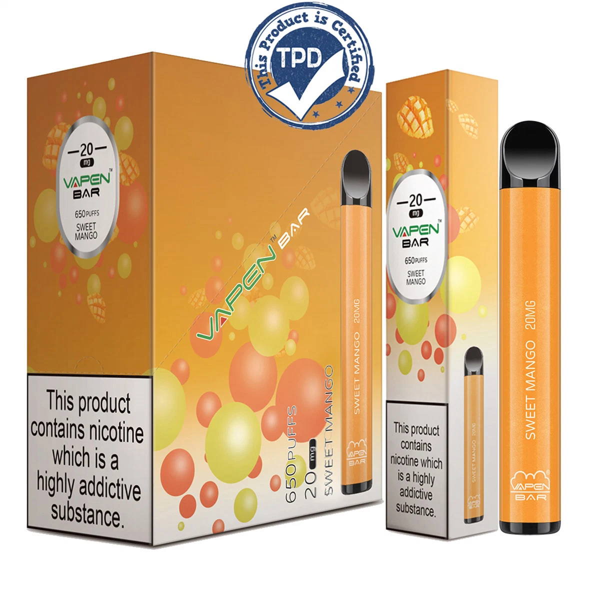 UK Wholesale/Supplier Tpd Certificated Disposable/Chargeable Vapes 650puffs 20mg Vapen Bar Vapor