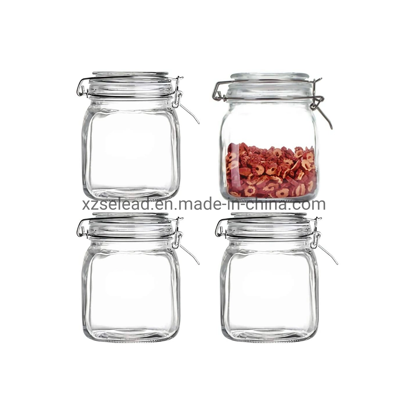 Square Glass Bottle for Food Storage Glass Jars with Airtight Metal Buckle