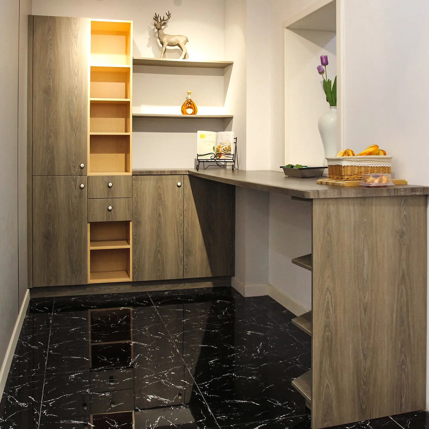 Modular Kitchen Cabinet, Wardrobe, Vanity and Storage Cabinet Shaker Door, PVC Thermfoil Door Modern Industry Style