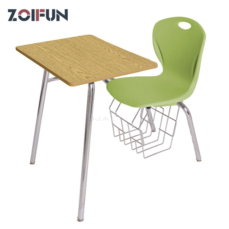 Single School Desk and Chair/School Furniture Set/ Chair with Writing Pad and Wheels Mobile