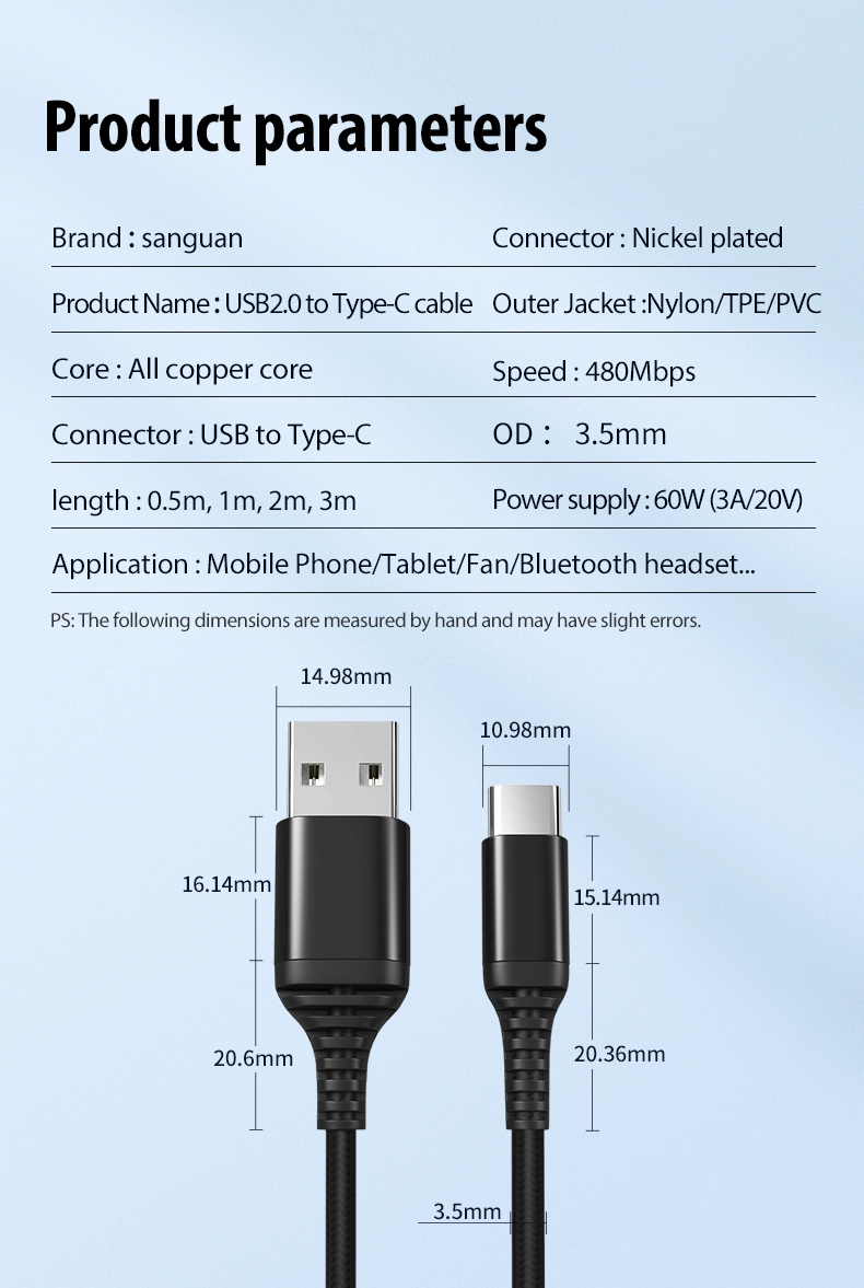 كابل شحن بيانات المصنع Micro Type C USB Cable V8 لهواتف سامسونج هواوي شاومي وأيفون من نوع C Micro