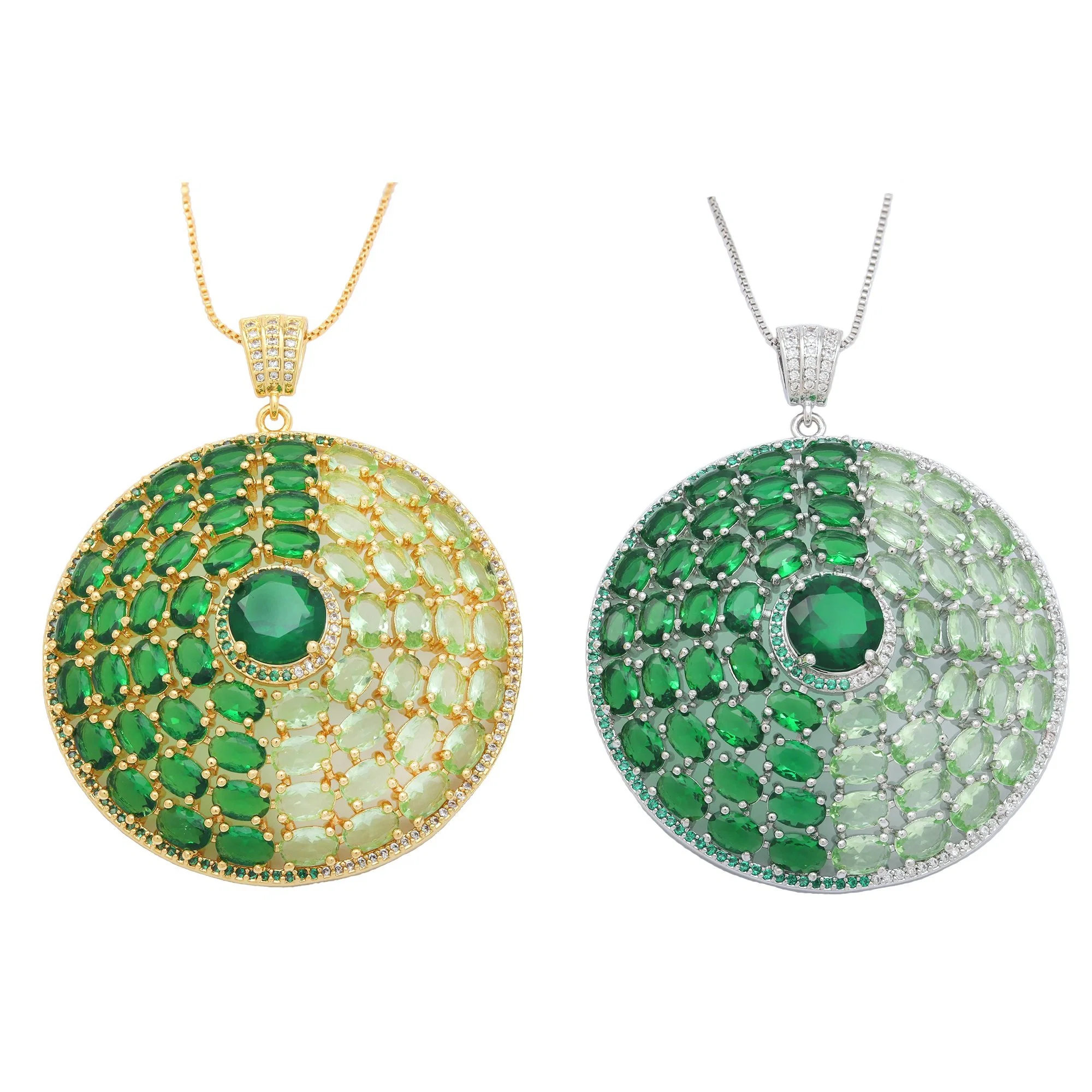 Simple Jewelry Big Round Green Crystal Pendant Necklace for Women