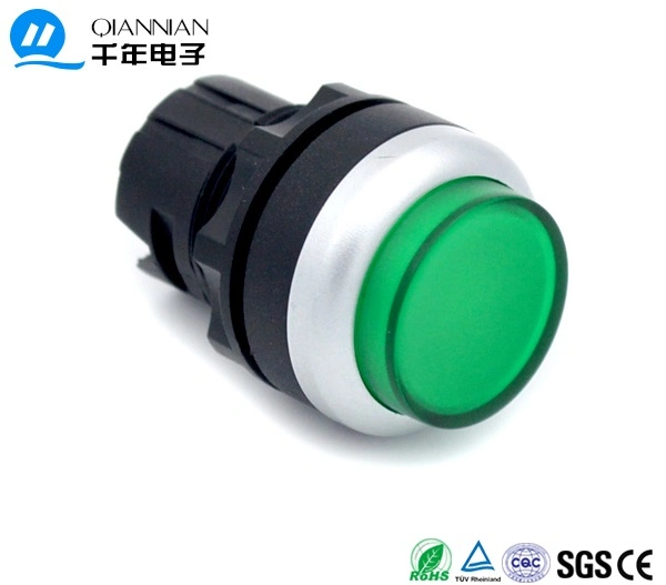 Chinese La38 22mm IP65 Waterproof Flat Head Green Illuminated Push Start Button