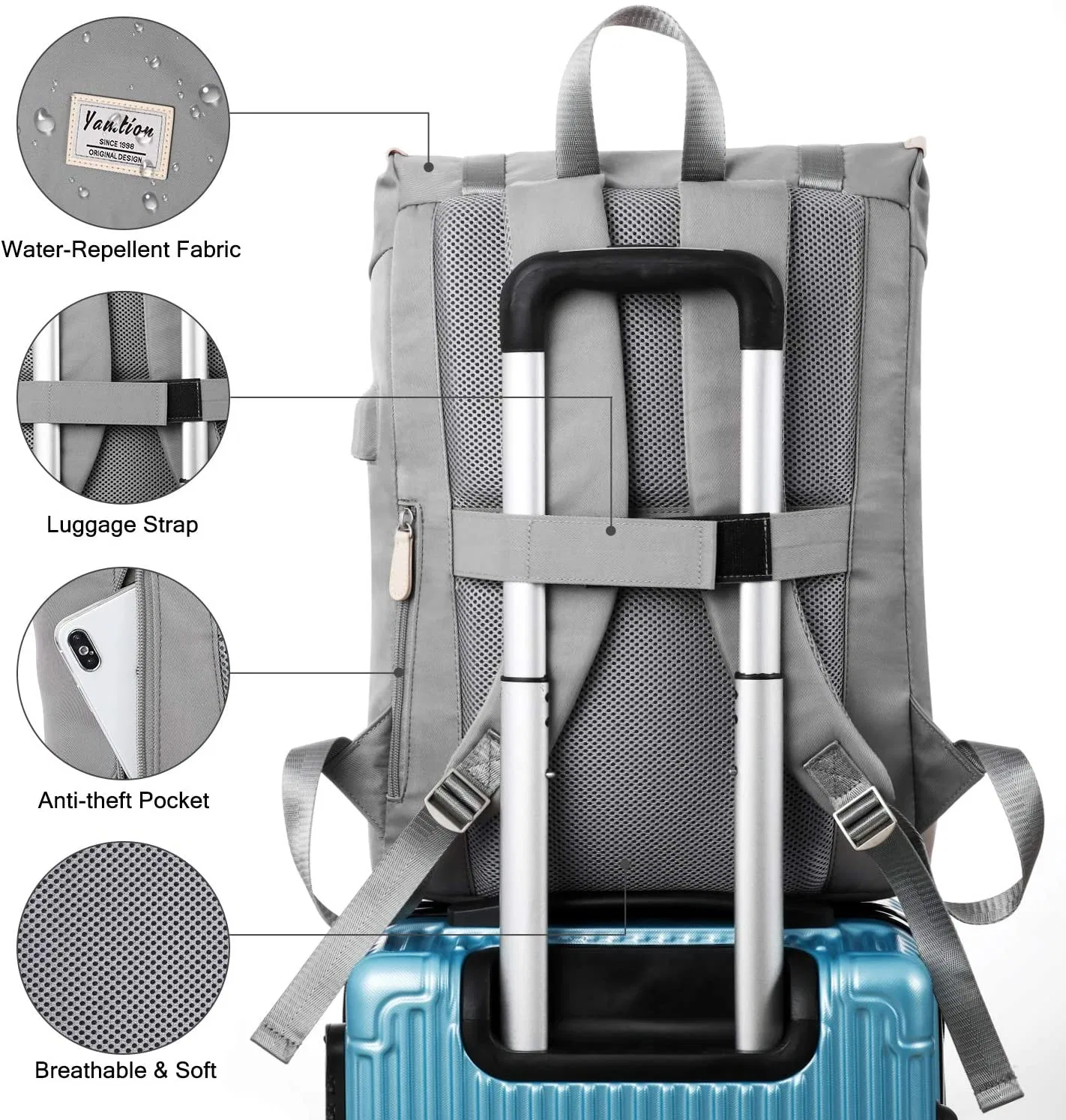 Mochila para computador portátil de 17 polegadas com porta de carregamento USB, mochila escolar