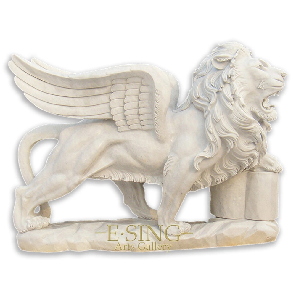 Outdoor Garden Western Style White Marble Lion Garden Life Size Lion for Sale