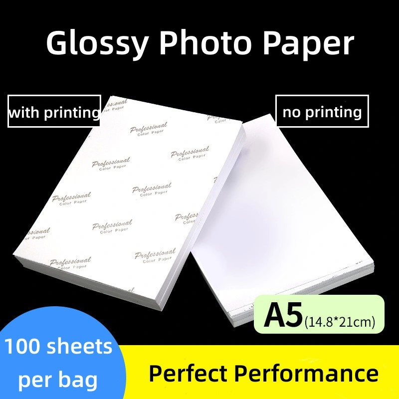 Papel fotográfico profesional brillante y muy blanco papel fotográfico para inyección de tinta sin impresión posterior, 210gsm, 8 pulgadas (A5) (148 mm x 210 mm), paquete de 100 hojas