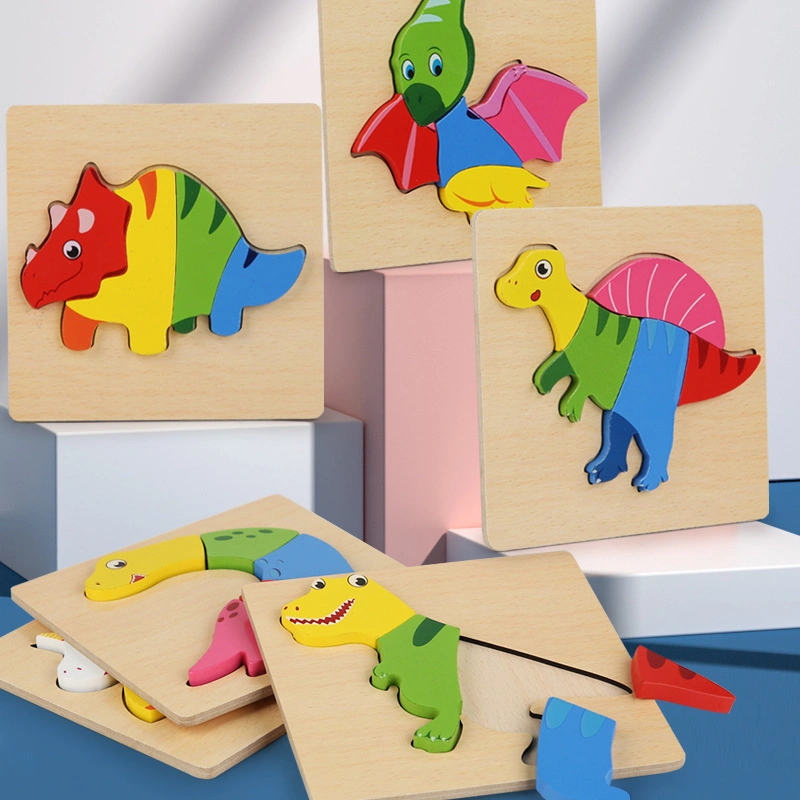 Hölzerne Dinosaurier Cartoon Puzzle für frühe Bildung und Farbe Kognition Puzzle