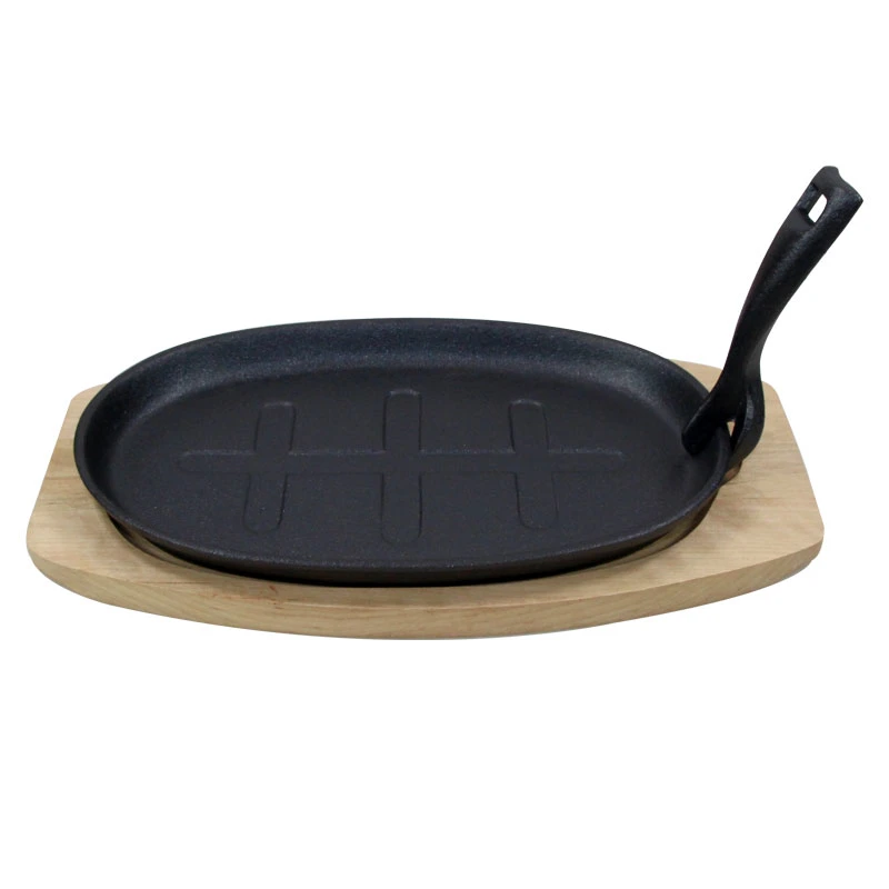 New Arrival Cast Iron BBQ Sizzling Steak Plate Grill Pan Steak Fajita Cast Iron Sizzler Steak Platter Set