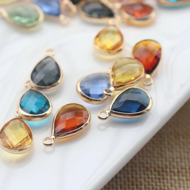 Crystal Glass Gemstone Cut Face Water Drop Pendant Teardrop Necklace Material Bracelet DIY Accessories