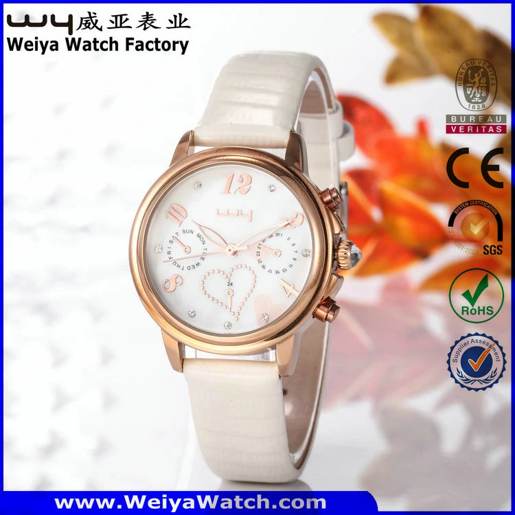 Leather Strap Casual Quartz Ladies Wrist Watch (Wy-078A)