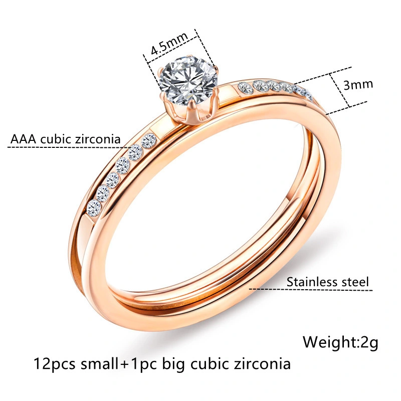 Ringe aus Edelstahl mit kubischen Zirkonia Intarsien für Frauen Mädchen 2 in 1 Ringe Schmuck