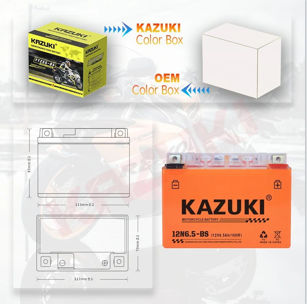 Kazuki 12V6.5ah 12n6.5L-BS أرخص باتيريا دي موتو دي جيل موتوركيكل البطارية