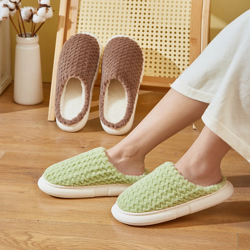 Cotton Home Warm Thick Velvet Couple Solid Color Thick Soles Stepping on Shit Indoor Slippers