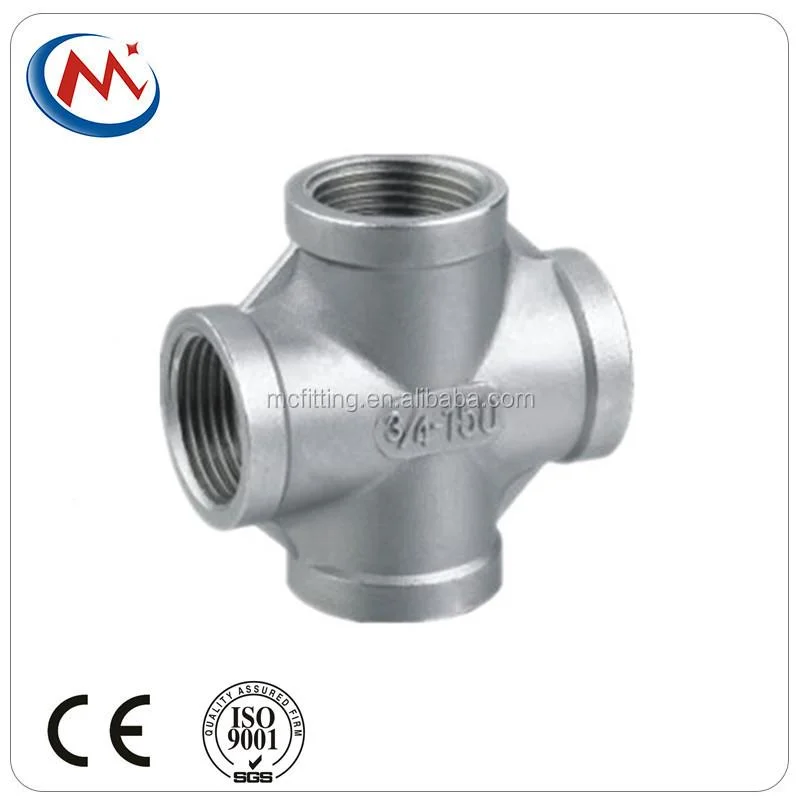 Manufacturer SS304 SS316 Stainless Steel NPT and BSPT Threaded 4 Way Cross