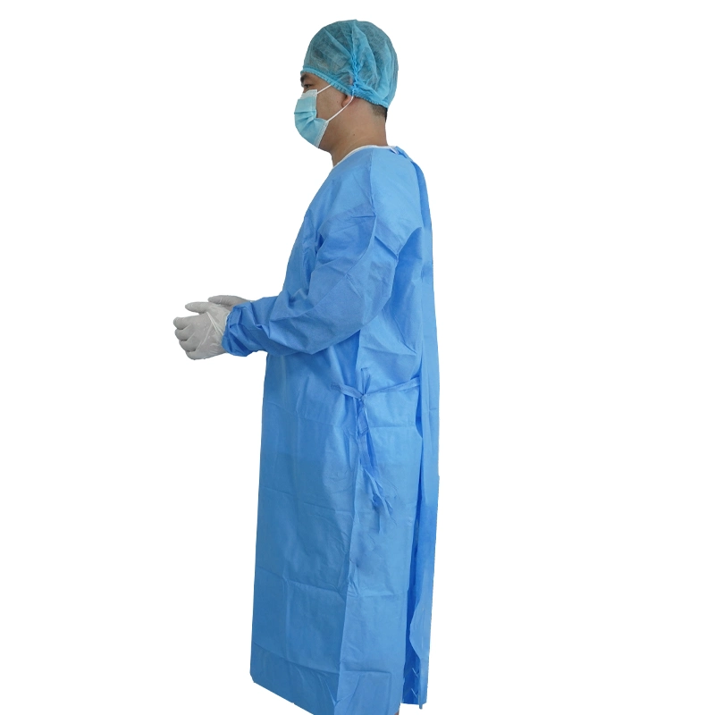 Medical Disposable Reinforced Surgical Gown Waterproof SMS Blue Hospital Gowns for Hospital, Clinic, Laboratory etc.