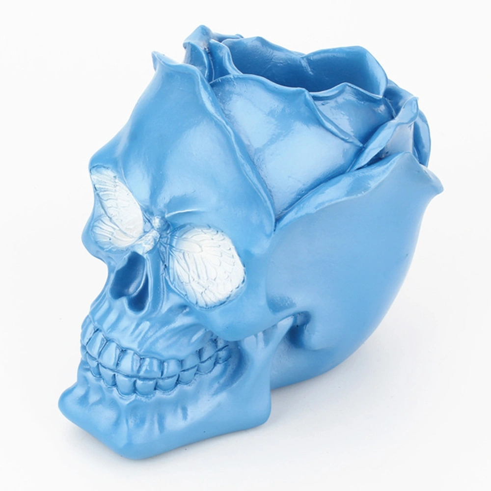 Blue Resin Rose Skull Make-Up Pinsel Aufbewahrungsbehälter Stifthalter Tischorganisator